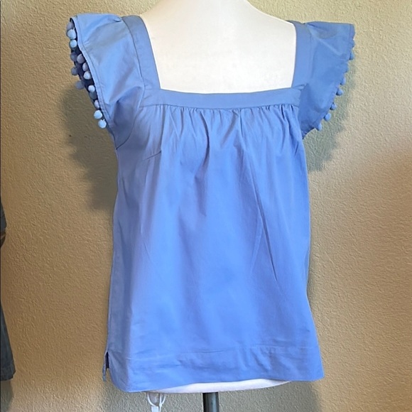 j crew Tops - J. CREW SQUARE NECK BLUE SQUARE NECK WITH POM POMS MADE IN INDIA SZ 00